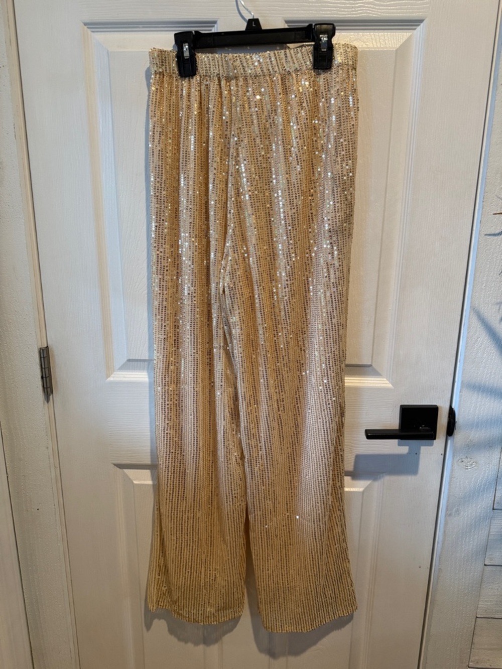 Sequin Wide-Leg Pants in Champagne